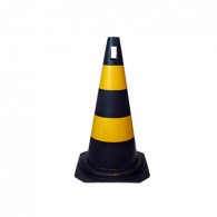 Cone 50 cm Preto e Amarelo PP RIGIDO